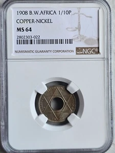 British West Africa 1/10 Penny 1908 NGC MS 64 - Picture 1 of 2