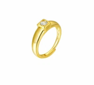 24k Gold Plated Unisex Unique Design 6mm Crystal Adjustable Wedding Band Ring - Picture 1 of 2