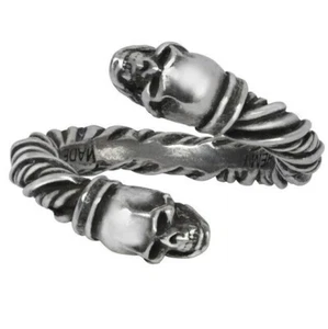 Alchemy Gothic Battle Twist Wrap Skulls Ring Adjustable Fine English Pewter R242 - Picture 1 of 5