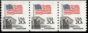 US Scott # 1895, Flag Over Supreme Court, Strip of (3) 1981 20¢ Coil Stamps, MNH - Picture 1 of 1