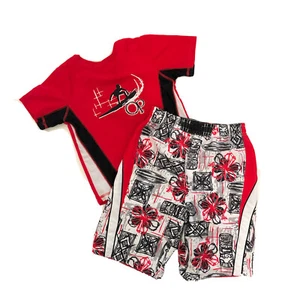 OP Ocean Pacific Swimming Clothes Lot Shirt 4T Swim Shorts 5T Set Red Black Boys - Picture 1 of 6