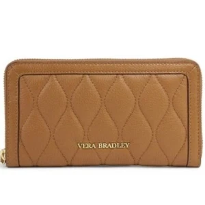 Vera Bradley 'Audrey' zip Leather wallet in tan NWOT - Picture 1 of 10