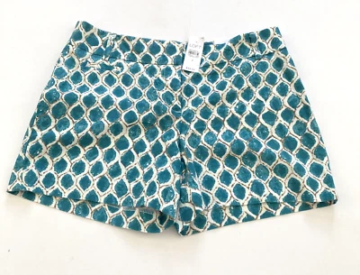 Ann Taylor Loft 4 inch The Riviera Short Geometric Teal Ivory Linen Blend 2 NWT - Image 1 of 4