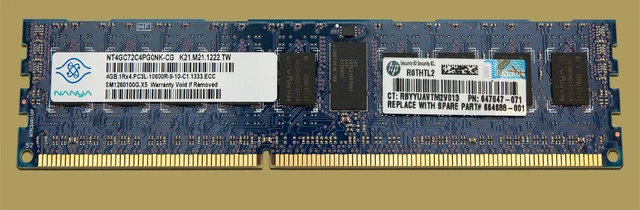 647893-B21 HP 4GB 1RX4 PC3L-10600R-9 Server memory 664688-001 - Image 1 of 1