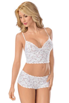 Conjunto de 2 piezas de top cami de encaje con pantalones cortos Escante para mujer, blanco, grande Foto 1 de 4