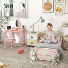 Cute Animal Design Toddler Bed Frame, Kids Dressing Table Set, Pink