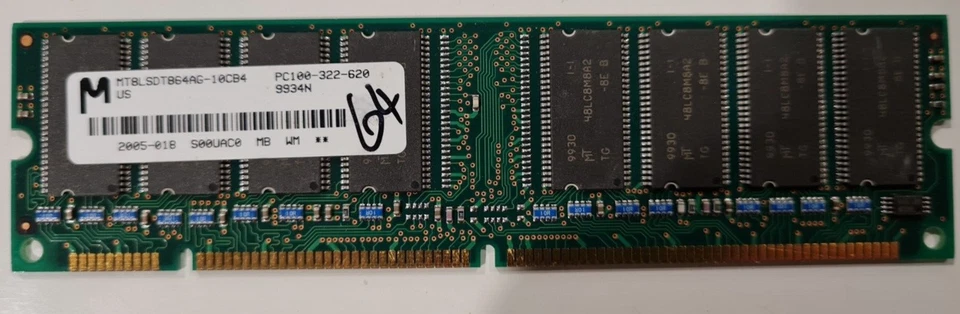 1 x MT8LSDT864AG-10CZ4 Micron 64MB SDRAM Non ECC PC-100 100Mhz Memory - Image 1 of 2