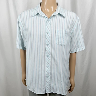 Quiksilver Men's XL Light Blue Striped Short Sleeve Button-Up Shirt - Image 1 of 4