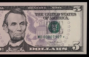 $5 2013 GEM CU Star Federal Reserve Note MD00007907* SINGLE RUN ISSUE 320K print - Picture 1 of 3