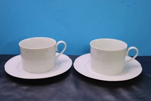 Block Spal Classic White Set of 2 Cups & Saucers Embossed Ridge Portugal - Picture 1 of 6