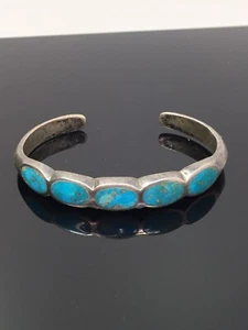 "Brazalete Zuni con incrustaciones de turquesa de plata esterlina nativa americana 6,25""" - Imagen 1 de 7