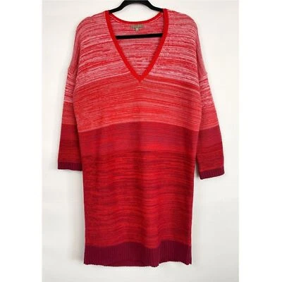 Vestido Suéter Túnica Anthropologie Lilla P Algodón Cachemira Ombre De Gran Tamaño, Rojo L Foto 1 de 4