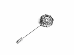 Fine Art Deco Style Pure 925 Solid Silver With Old Mine Cut CZ Men's Lapel Pin - Picture 1 of 2