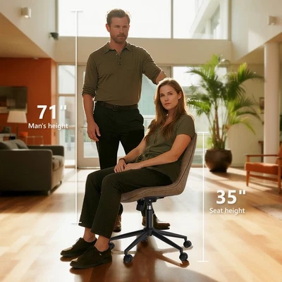 Mid Back Computer Desk Chair with Wheels Swivel Office Chair Vanity Chair Home - Image 1 of 4