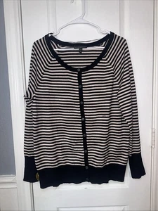Cárdigan Suéter Lane Bryant Botón Frontal Mujer Talla 14/16 Negro Dorado Rayas - Imagen 1 de 9