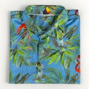 Johnnie-O The Wilde Printed Prep-Formance Polo Blau Herren Gr. L Flamingo Bird - Bild 1 von 10