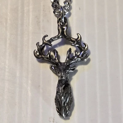 CABEZA DE CIERVO Peltre Colgante Dije /18"-24" COLLAR CADENA ACERA INOXIDABLE Foto 1 de 4