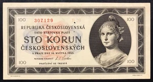 ceskoslovenska CECOSLOVACCHIA Czechoslovakia 100 KORUN 1945 specimen lotto 3960 - Picture 1 of 2