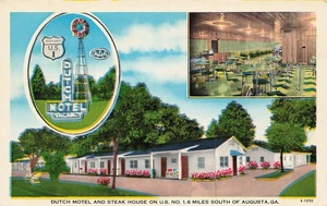 AUGUST GA DUTCH MOTEL & STEAK HOUSE US HWY 1 VINTAGE ROADSIDE POSTCARD 080425 U - Picture 1 of 2