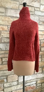 Suéter De Colección SO gsjc 40% Mezcla de Lana Seda Tejido Suave Cuello Alto Rojo Naranja M - Imagen 1 de 11