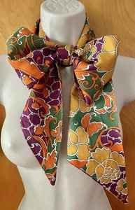 Vintage 1960’s Colorful Psychedelic Floral Headscarf Bow Neckerchief - Picture 1 of 7
