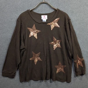 Quacker Factory Top donna 2x paillettes stelle waffle maglia pullover camicia modesto - Foto 1 di 10
