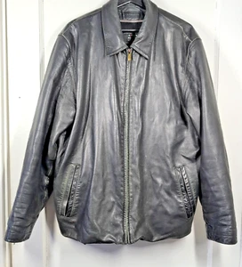 Chaqueta de cuero vintage Pelle Studio Wilsons para hombre grande negra forrada con cremallera completa - Imagen 1 de 11