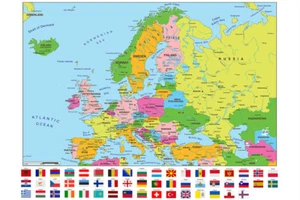 Europe Map With Flags Wall Chart European Political Poster Decoration 150x100cm - Picture 1 of 9