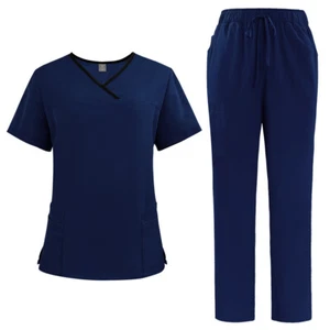 Women's Medical Scrub Set - V-Neck Top & Straight Leg Pants Hospital Uniform - Picture 1 of 123