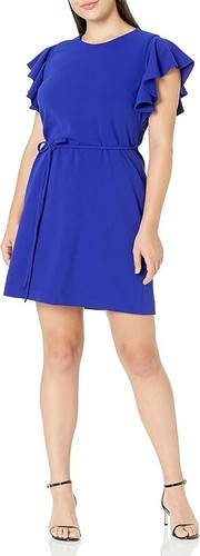 VETEMENTS Abito donna Calvin Klein svasato manica ad aletta linea A con cintura blu cobalto taglia 10