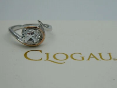 Anillo de topacio blanco serenata de plata esterlina y oro rosa de 9 quilates Clogau galés talla O Foto 1 de 4