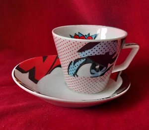 FINCASA Pop Art 2 Tasse Kaffee + 2 Untertasse ovalen Design Deko Kunst - Imagen 1 de 10