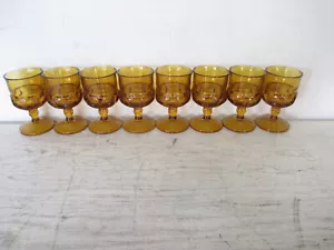 Juego de 8 vasos ámbar con huella digital Indiana Glass Kings Crown años 50 vintage 4 oz - Imagen 1 de 4