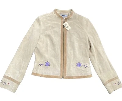 Chaqueta de cuero cosida bordada floral bellota vintage para mujer talla 12 nueva con etiquetas $180 Foto 1 de 4