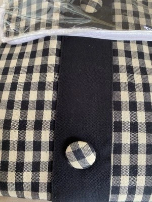 Black & Linen Check Balloon Shade Curtain Button Up Farmhouse Country Primitive - Image 1 of 3