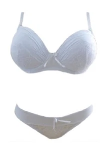 Ensemble soutien gorge 125D et culotte lingerie femme fronce et dentelle blanche - Picture 1 of 1