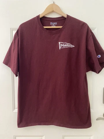 Champion t-shirt Harvard Sz Large XL Maroon Short Sleeve Pennant Front & Back Cover