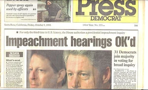 Udienze impeachment OK'd! PRESIDENTE CLINTON 10-9-98...Santa Rosa Stampa Democratica - Foto 1 di 9