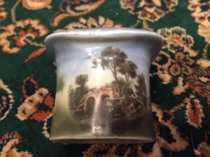 PORCELAIN HAT TOOTHPICK OR MATCH HOLDER Country Scene Vintage - Picture 1 of 8