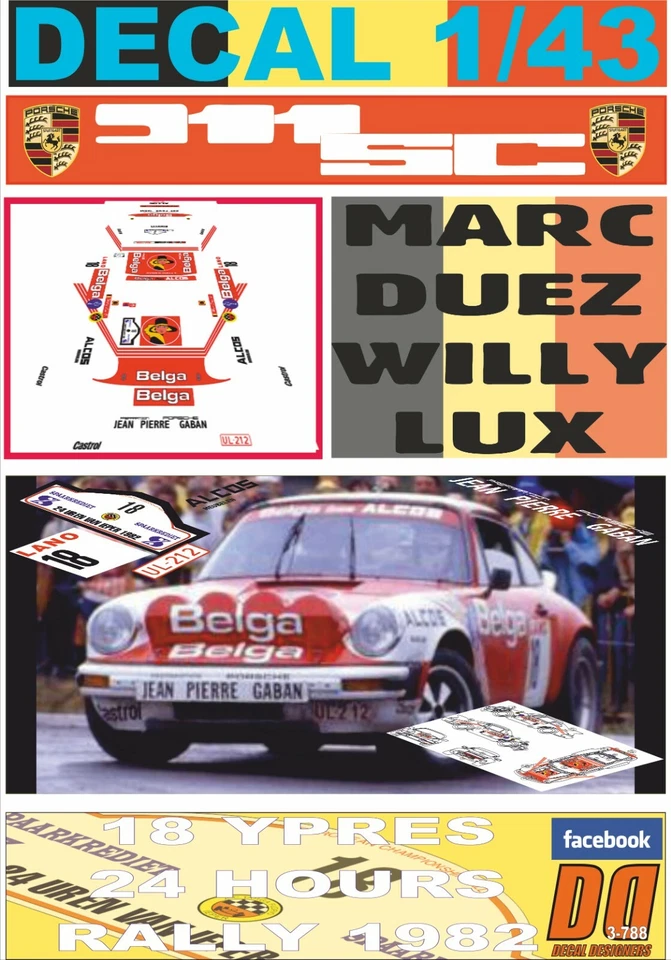 DECAL 1/43 PORSCHE 911 SC "BASTOS" MARC DUEZ YPRES R. 1982 WINNER (08) - Image 1 of 1