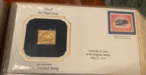 22kt Gold Stamp Replica 1st Day of Issue 24c Inverted Jenny Stamp - Picture 1 of 2