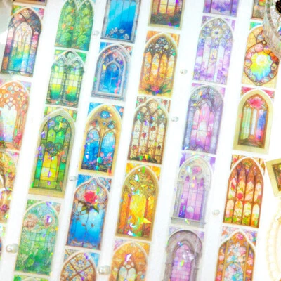 Retro Stained Glass Windows PET Masking Tape Journals Card Scrapbooking Stickers Foto 1 de 4
