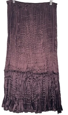 Chico's Womens Broomstick Midi Straight Skirt Brown Pleated Satin Tier Ruffle - Image 1 of 4