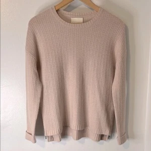 Cynthia Rowley Blush Pink 100% Cashmere Waffle Knit Henley Style Sweater Sz S - Picture 1 of 9