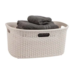 40L Laundry Basket, Clothes Hamper, Lid, Wicker Design, Plastic - Picture 1 of 6