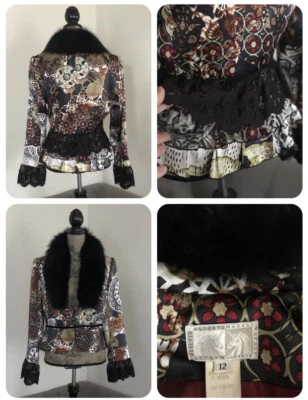 Blazer de Lujo ALBERTO MAKALI Genuino Zorro Cuatro Cuello Estampado Floral 100% Seda 12 Foto 1 de 4