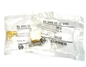 2x Huber+Suhner Platinen-Steckverbinder 84 SMB 50-0-1/111, 50 Ohm, Winkel, NOS - Bild 1 von 1