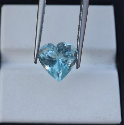 3.49 克拉 10.8 毫米自然浅蓝色海蓝宝石心形切割宝石珠宝首饰 — 第 1/4 张图片