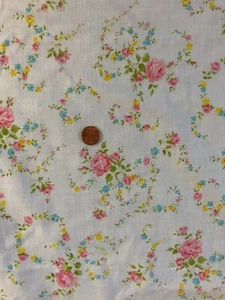 Vintage Bed Sheet Cannon Twin Flat Fabric Pink Pastel Flowers Floral Cottage  - Picture 1 of 3