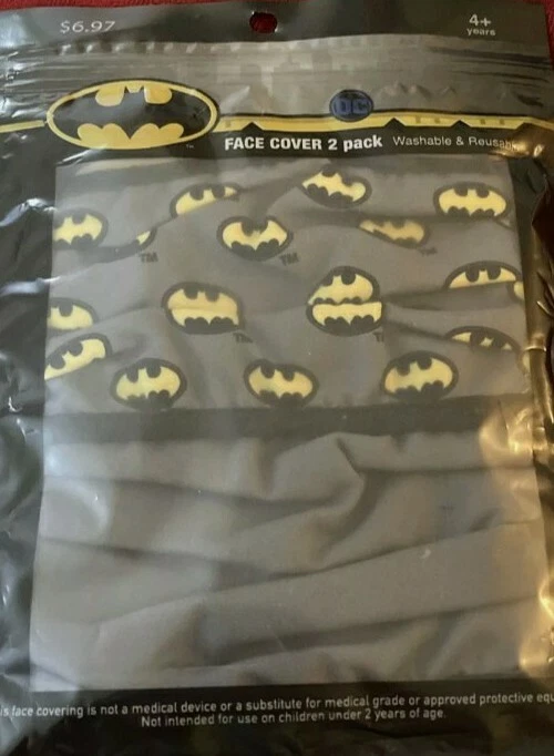 2 PC Batman Face Masks Washable Reusable One Size Ages 4